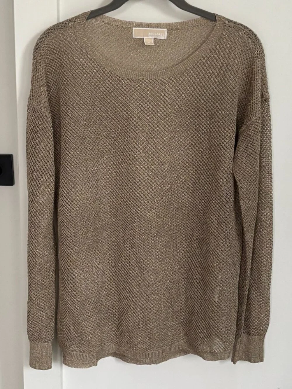 MICHAEL Michael Kors Metallic Gold Mesh Beach Cover-Up Long Top High-Low Sz M
